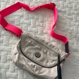 lululemon athletica Taupe and Neon Pink Crossbody Bag